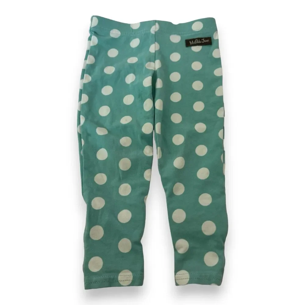 Matilda Jane Once Upon A Time Leggings Size 2 Green Polka Dots and Bows - Picture 2 of 4